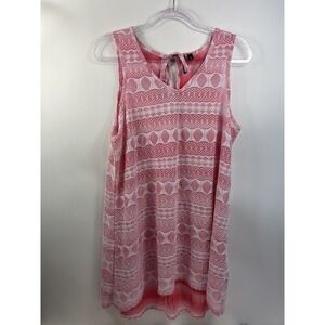 Pacific Beach Sleeveless Swim Cover-Up Women's Sz L Pink/White V-Neck